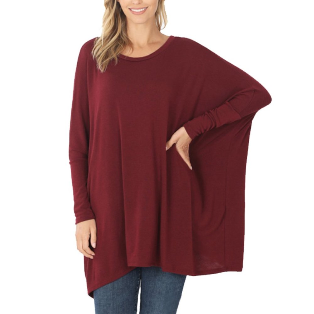 Dark Burgundy Oversize Sweater Material Poncho